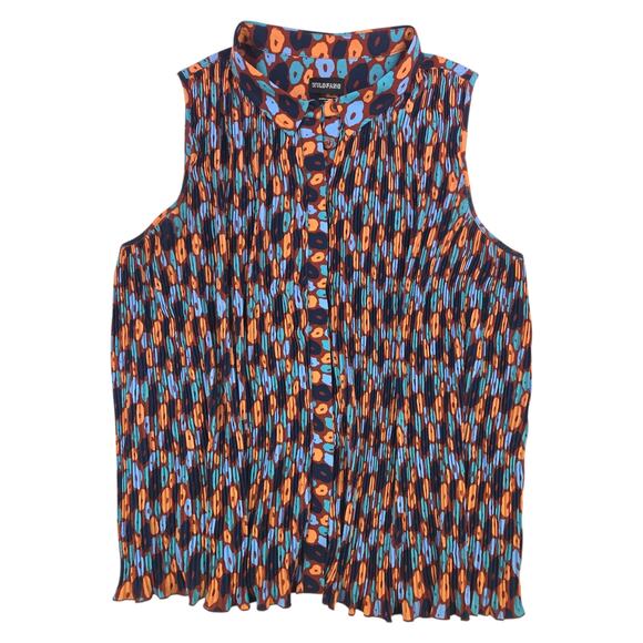 Wildfang | Empower Plisse Flower Print Sleeveless Blouse | Size 1X - Picture 3 of 6